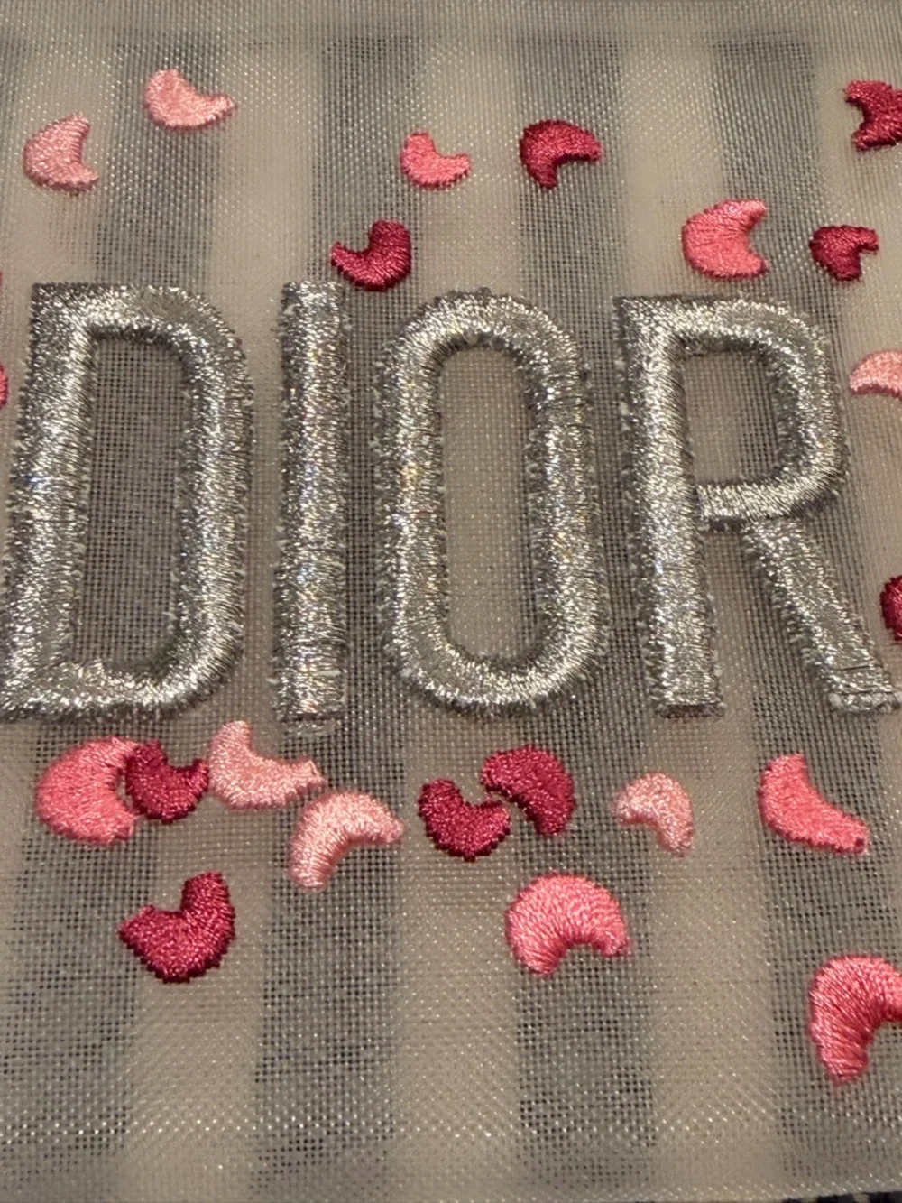 DIOR Beauty White Mesh Pouch with Pink Confetti Embroidery 🌷🌷🌷